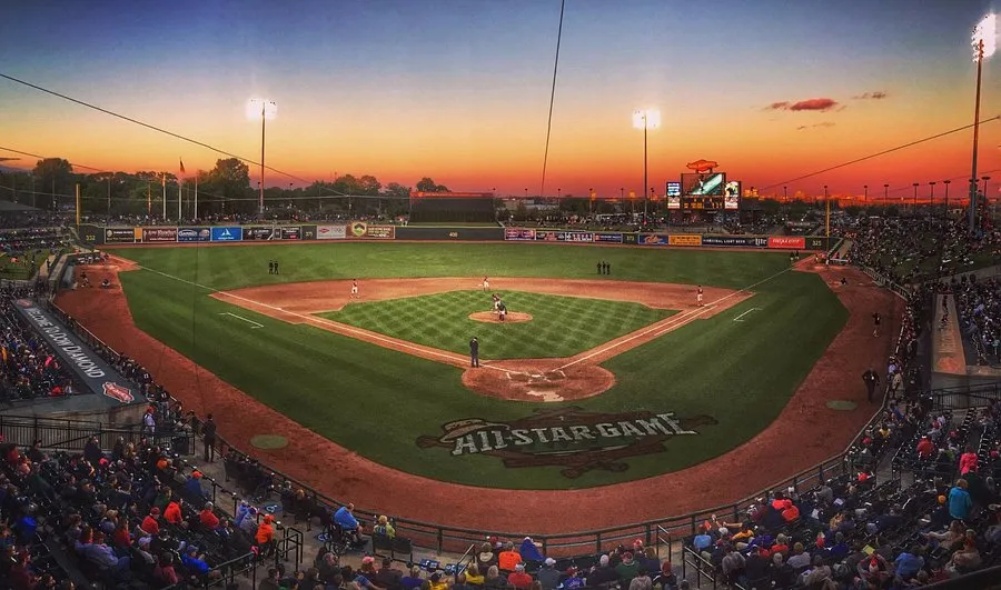 Dow Diamond ballpark at sunset in Midland, Michigan