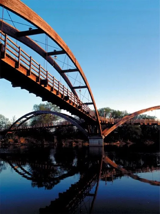 The Tridge, a three-way wooden footbridge over the river confluence in downtown Midland